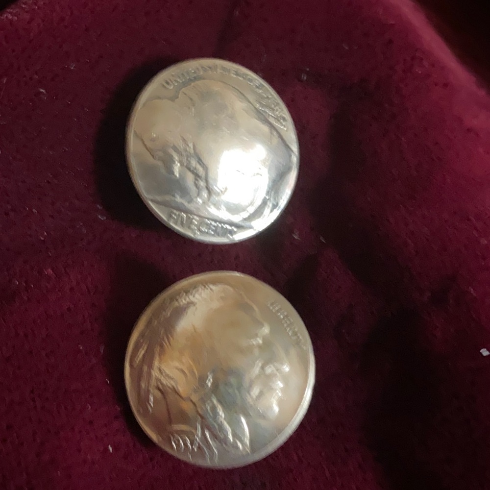 Vintage Silver Buffalo & Nickel earrings Set - Genuine Coins